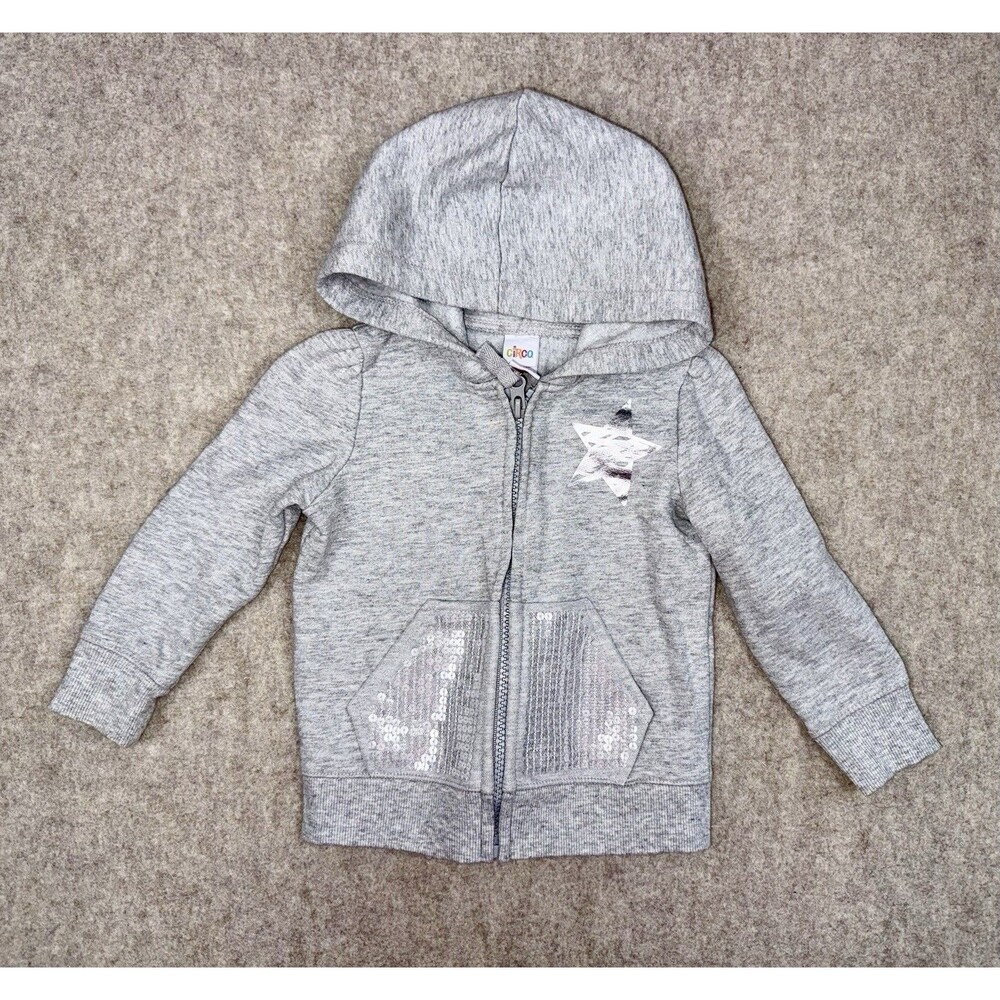 Circo Girls Size 18M Full Zip Long Sleeve Gray Hoodie Star Pockets
